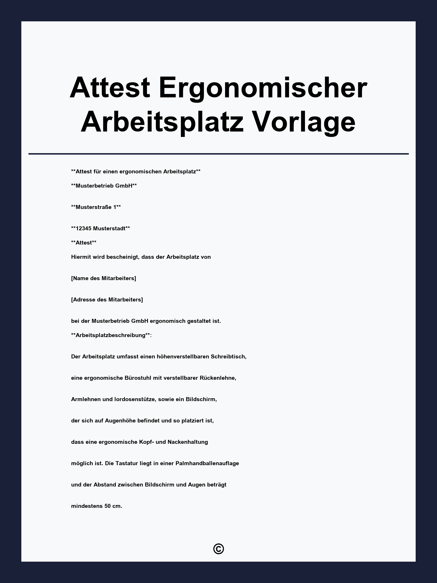 Attest Ergonomischer Arbeitsplatz Vorlage