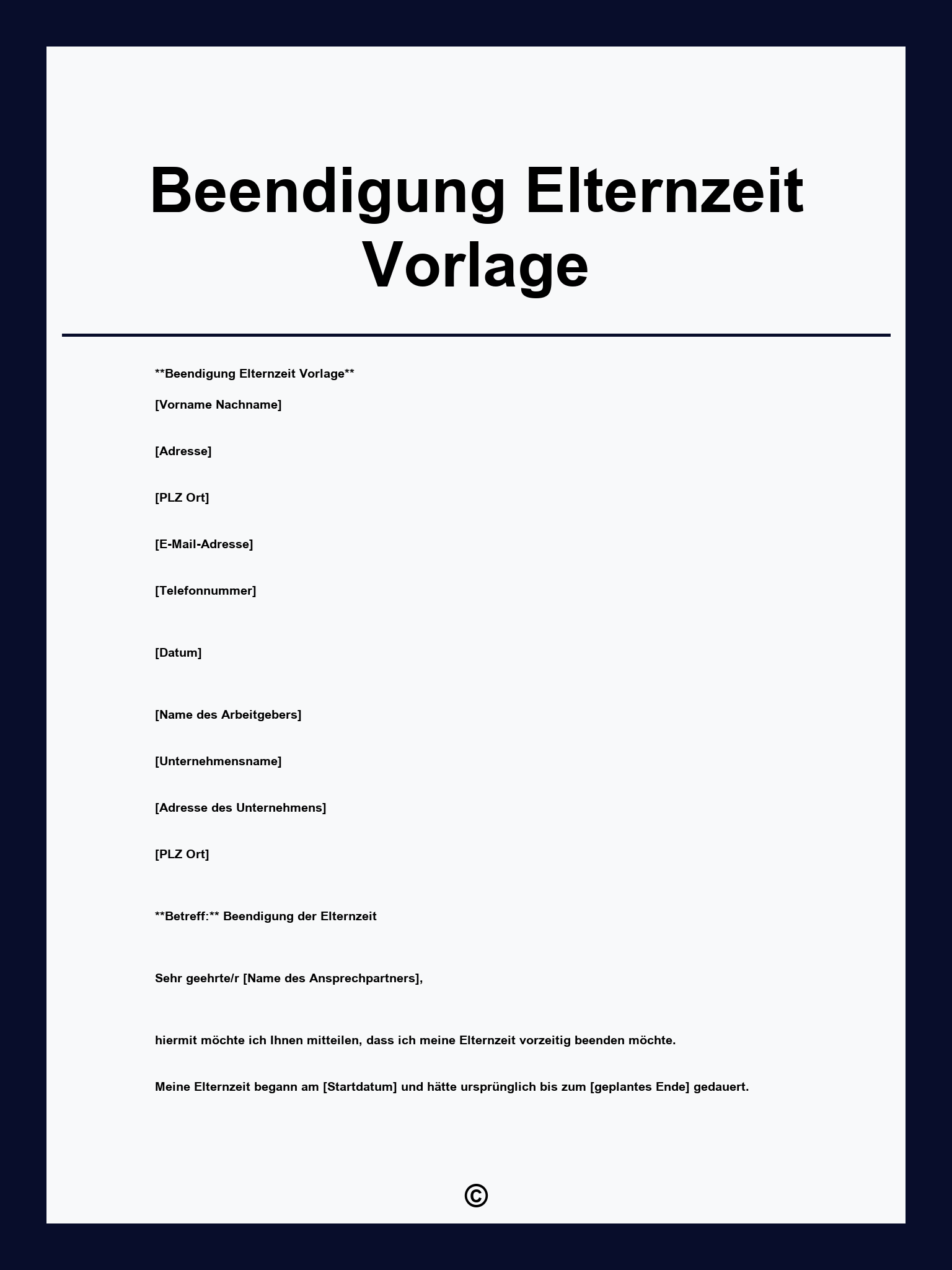 Beendigung Elternzeit Vorlage