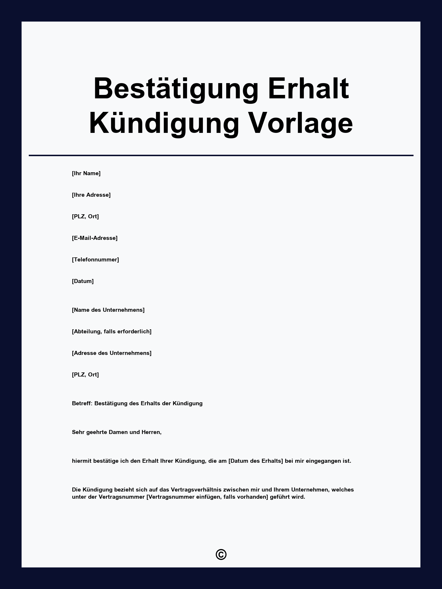 Bestätigung Erhalt Kündigung Vorlage