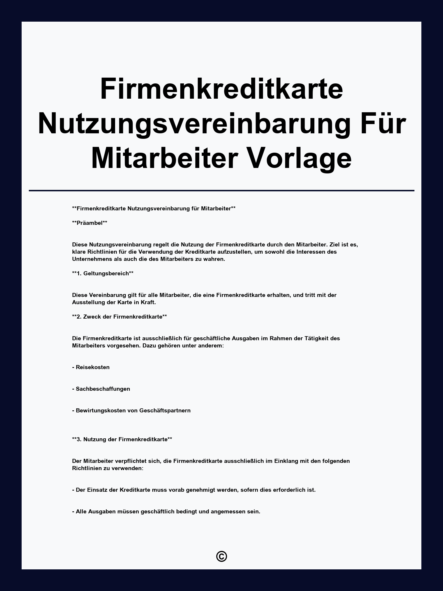 Firmenkreditkarte Nutzungsvereinbarung Für Mitarbeiter Vorlage