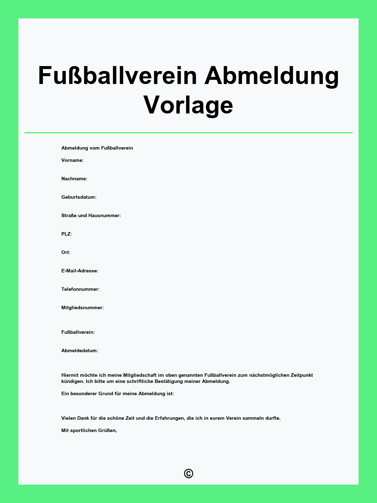 Fußballverein Abmeldung Vorlage