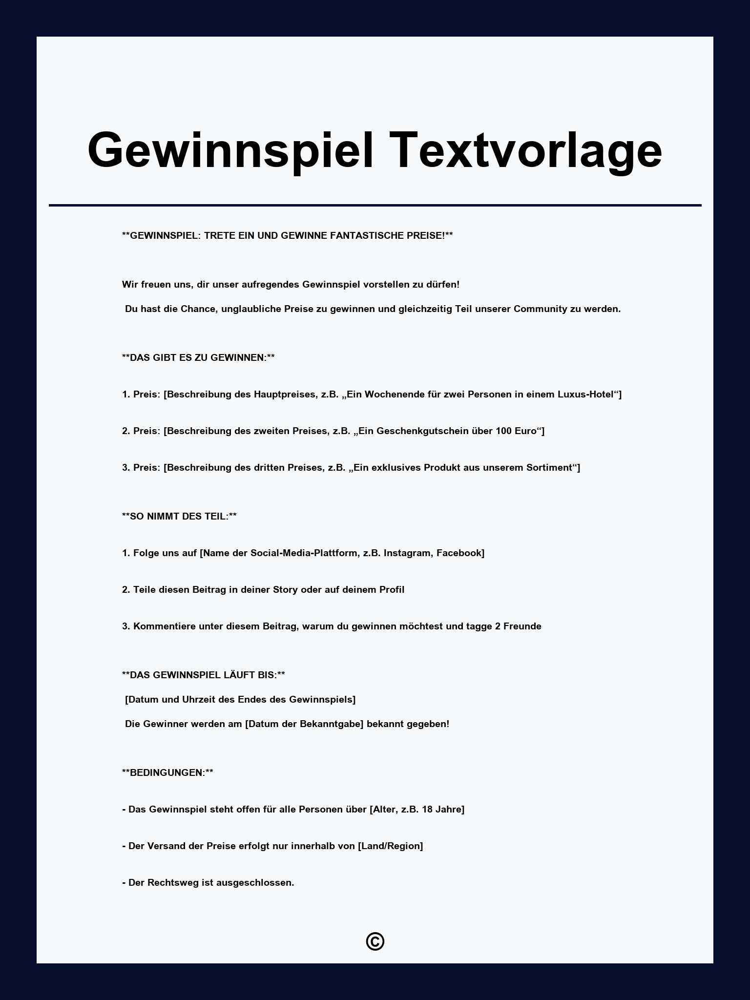 Gewinnspiel Textvorlage