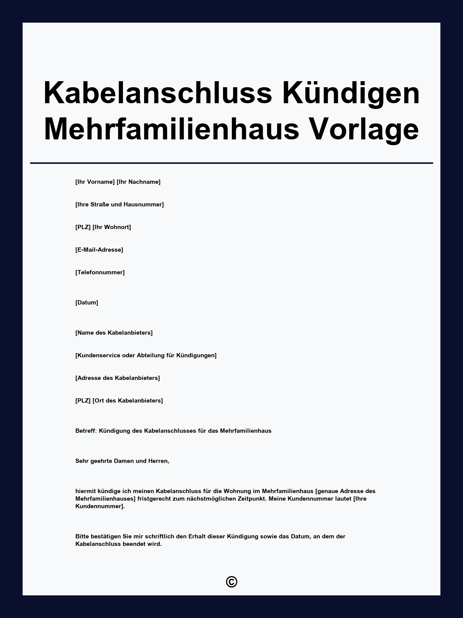 Kabelanschluss Kündigen Mehrfamilienhaus Vorlage