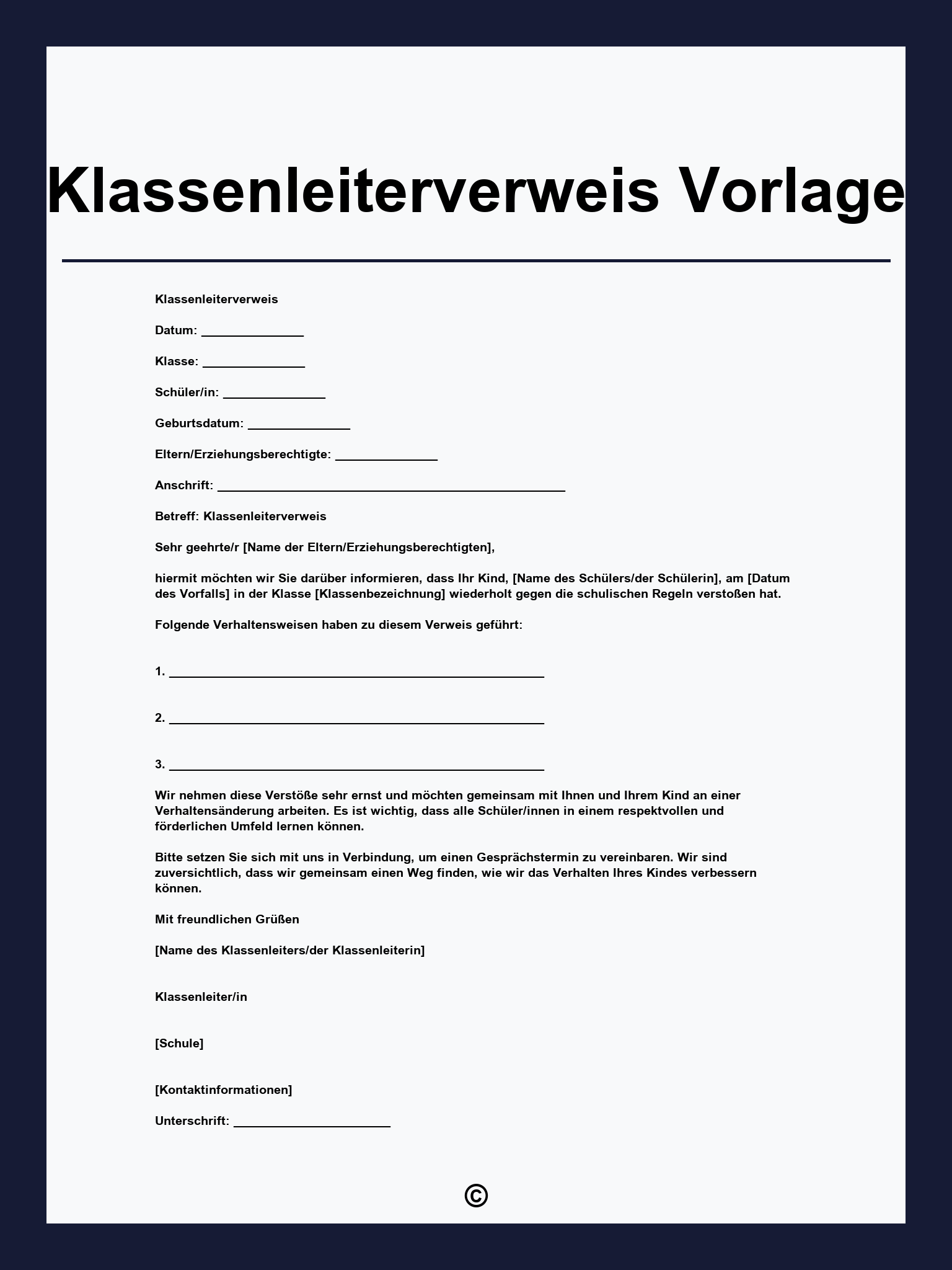 Klassenleiterverweis Vorlage