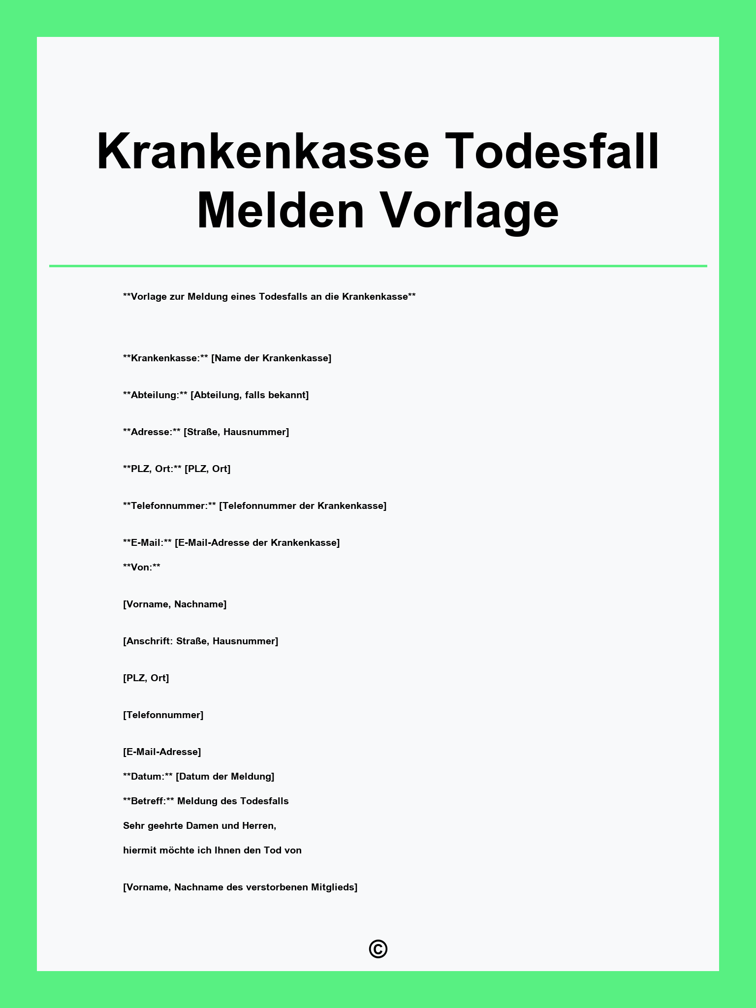 Krankenkasse Todesfall Melden Vorlage