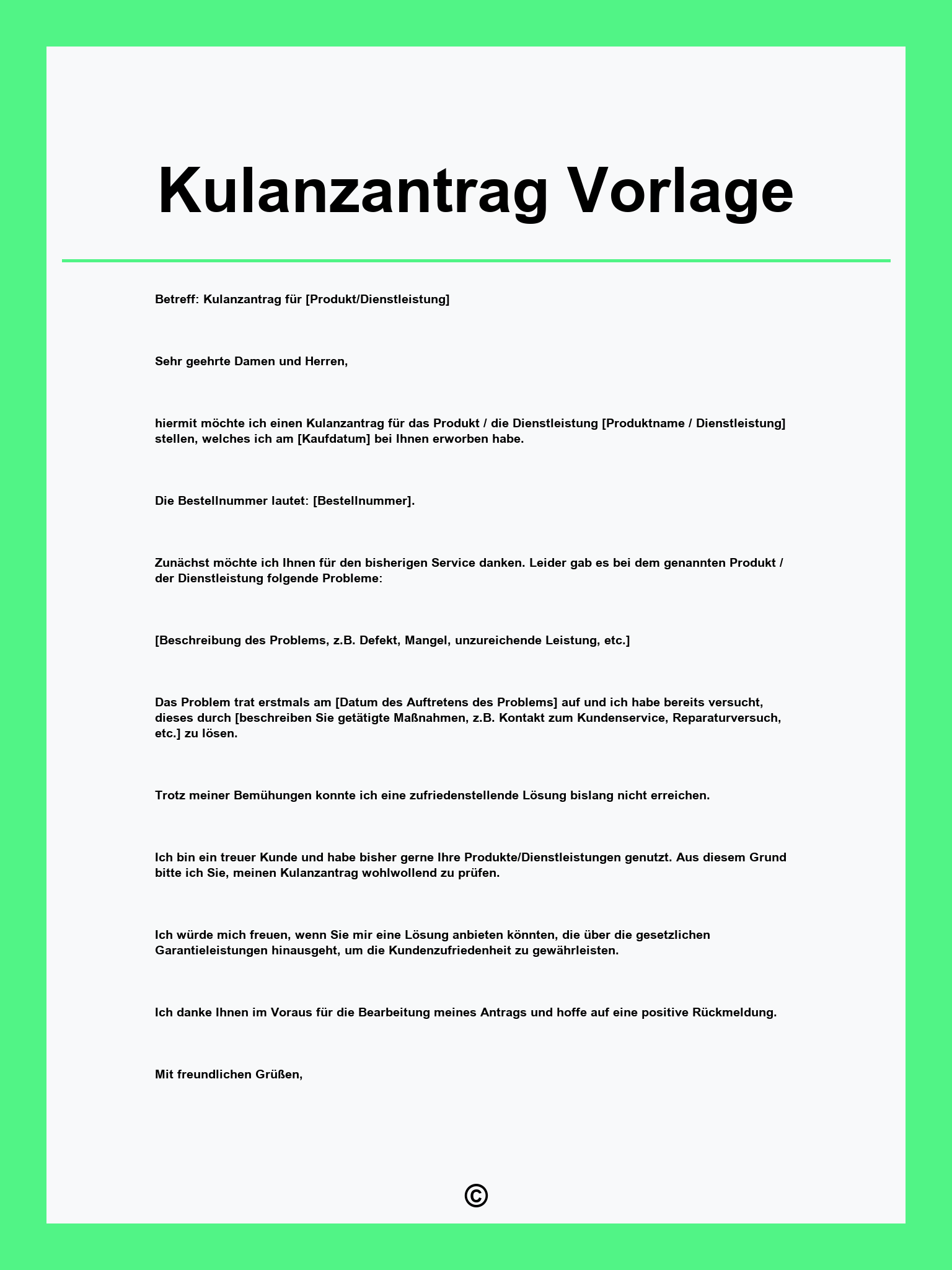 Kulanzantrag Vorlage