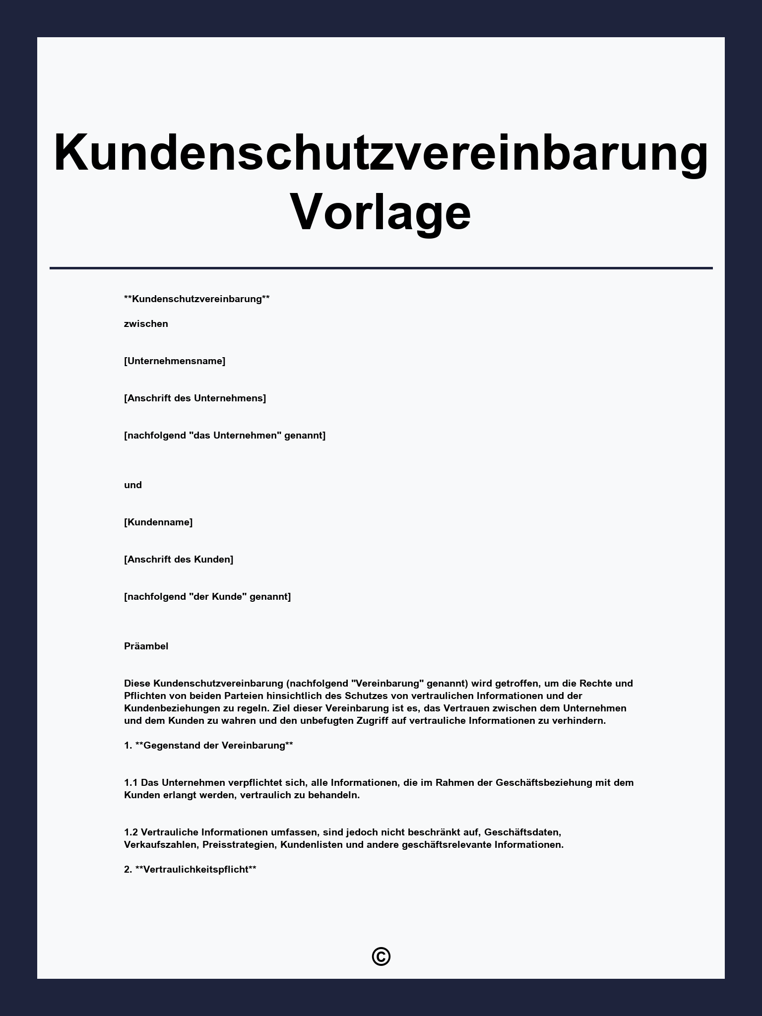 Kundenschutzvereinbarung Vorlage