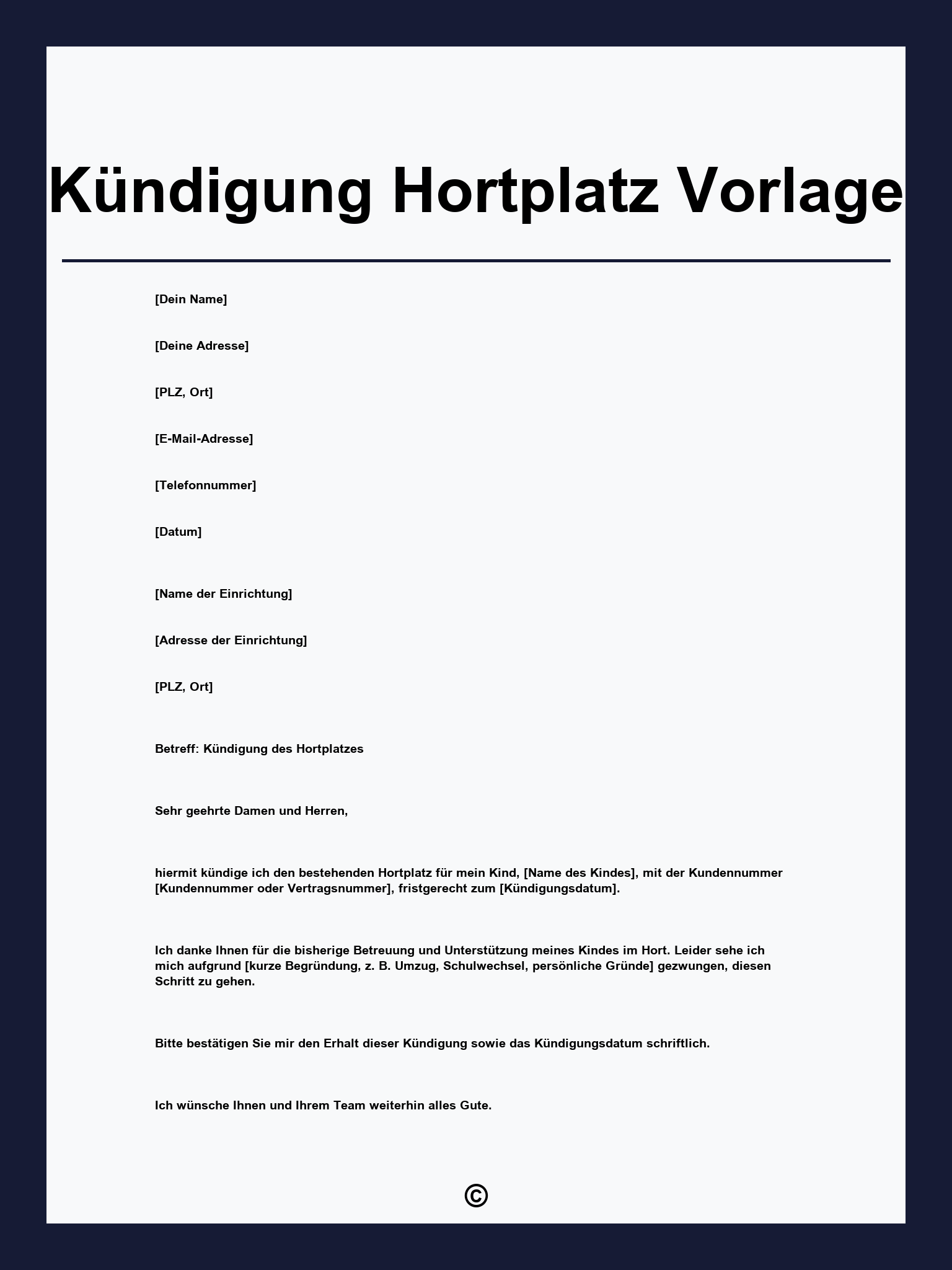 Kündigung Hortplatz Vorlage