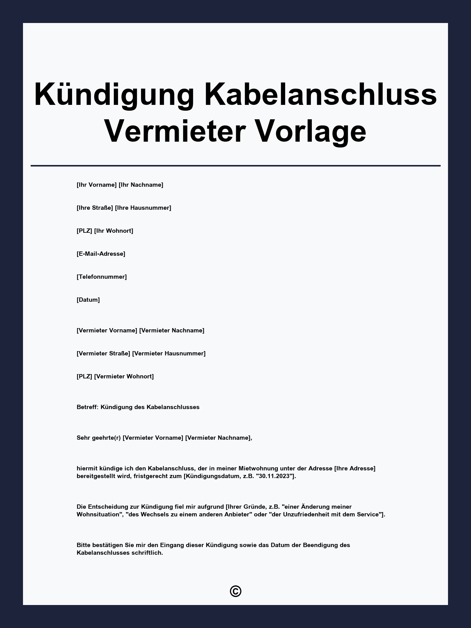 Kündigung Kabelanschluss Vermieter Vorlage
