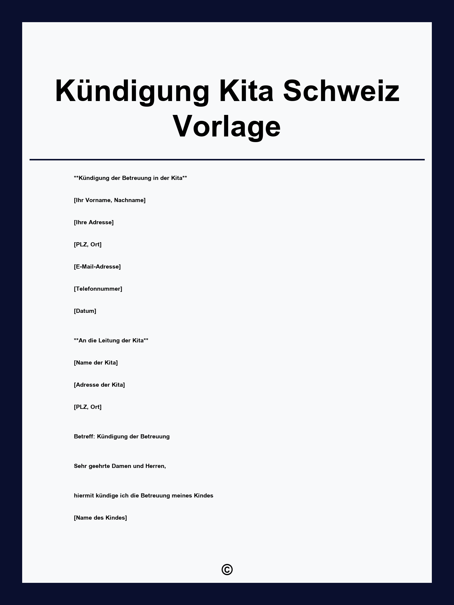 Kündigung Kita Schweiz Vorlage