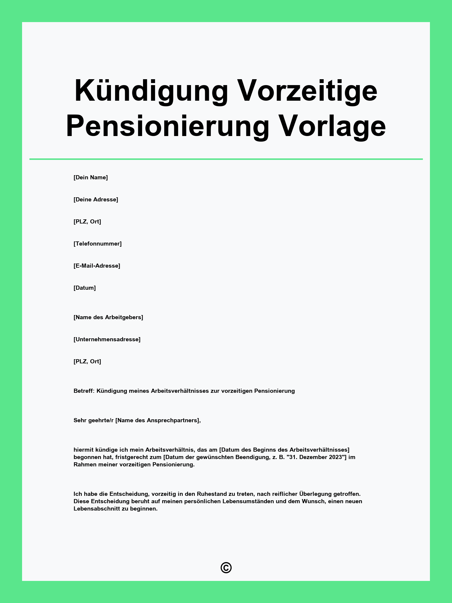 Kündigung Vorzeitige Pensionierung Vorlage