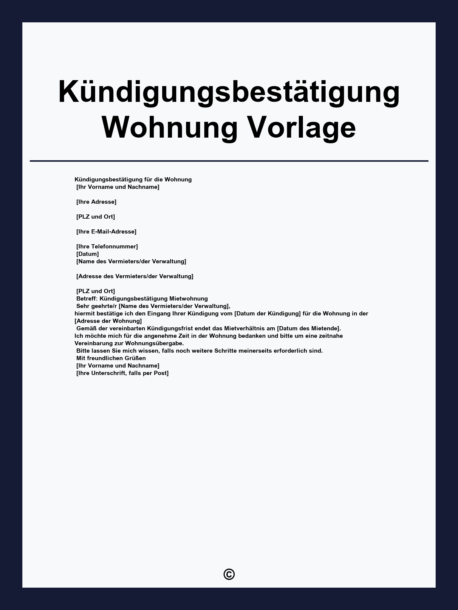 Kündigungsbestätigung Wohnung Vorlage