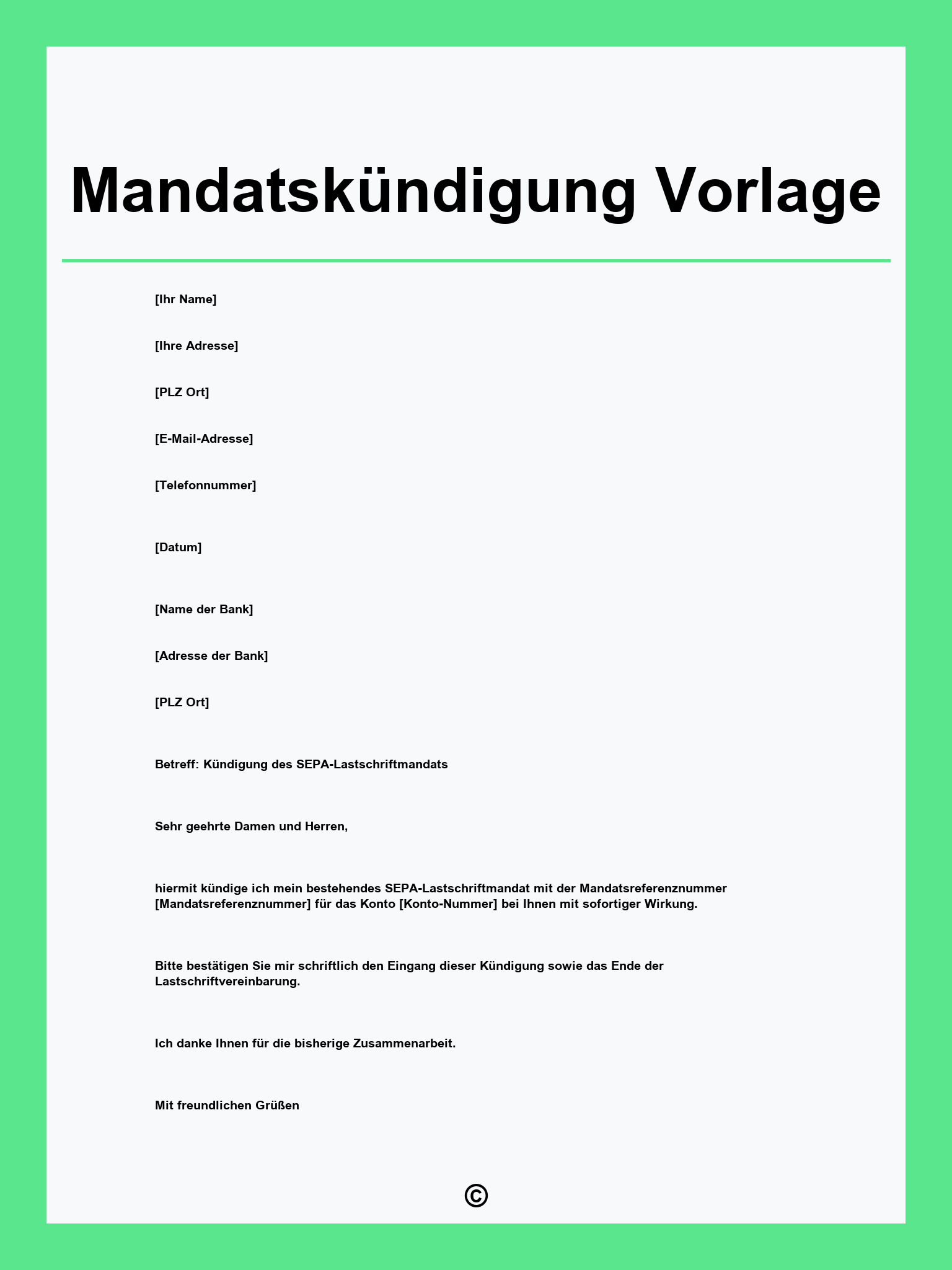 Mandatskündigung Vorlage