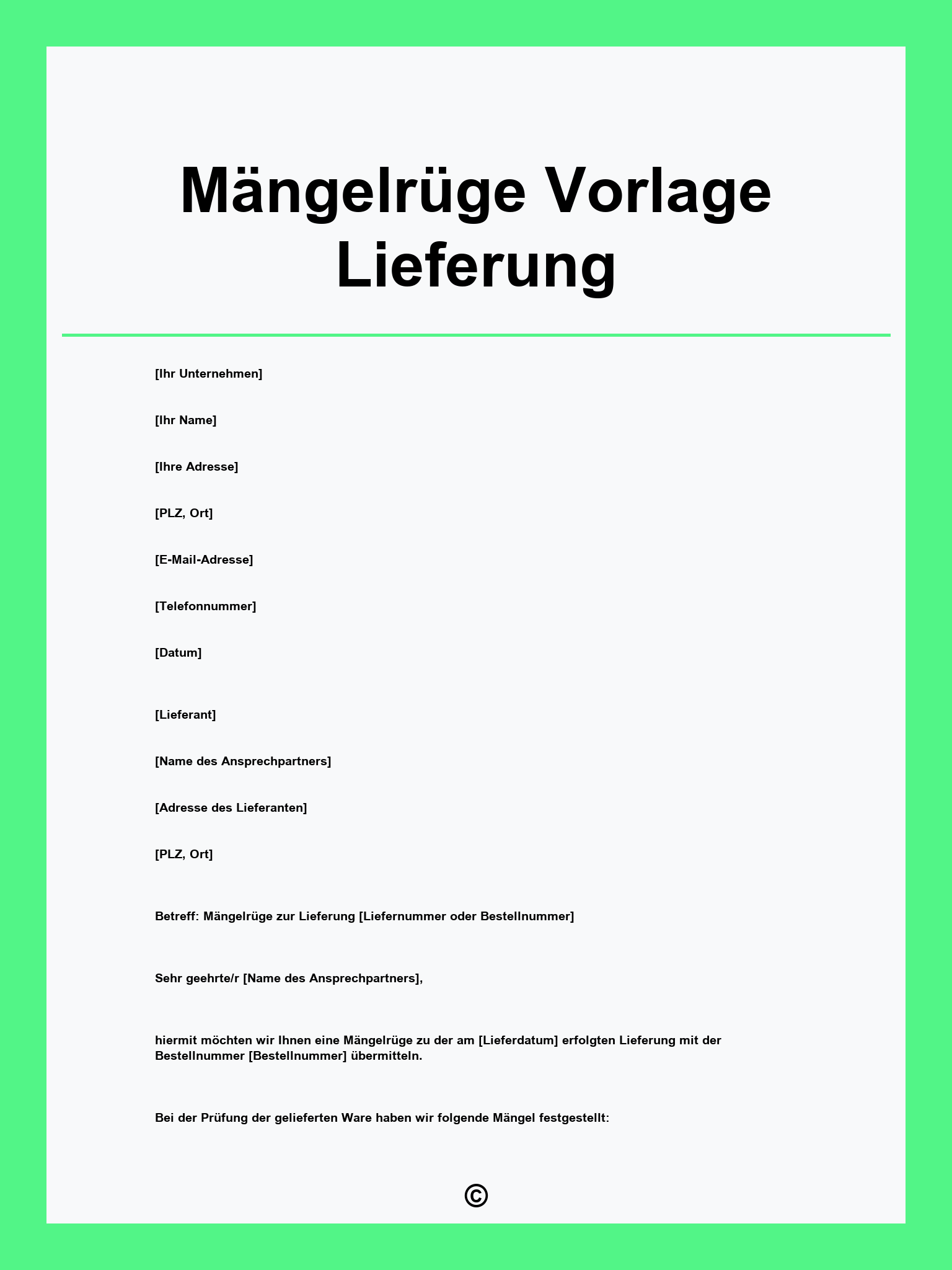 Mängelrüge Vorlage Lieferung