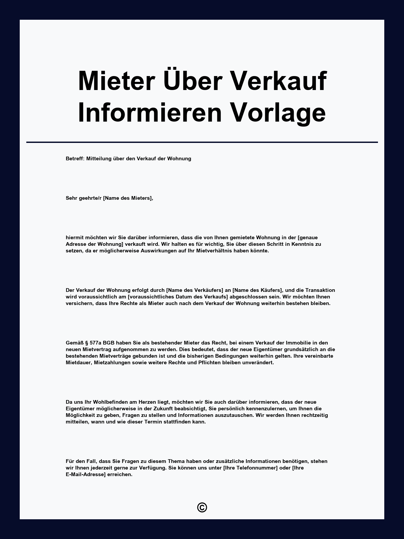 Mieter Über Verkauf Informieren Vorlage
