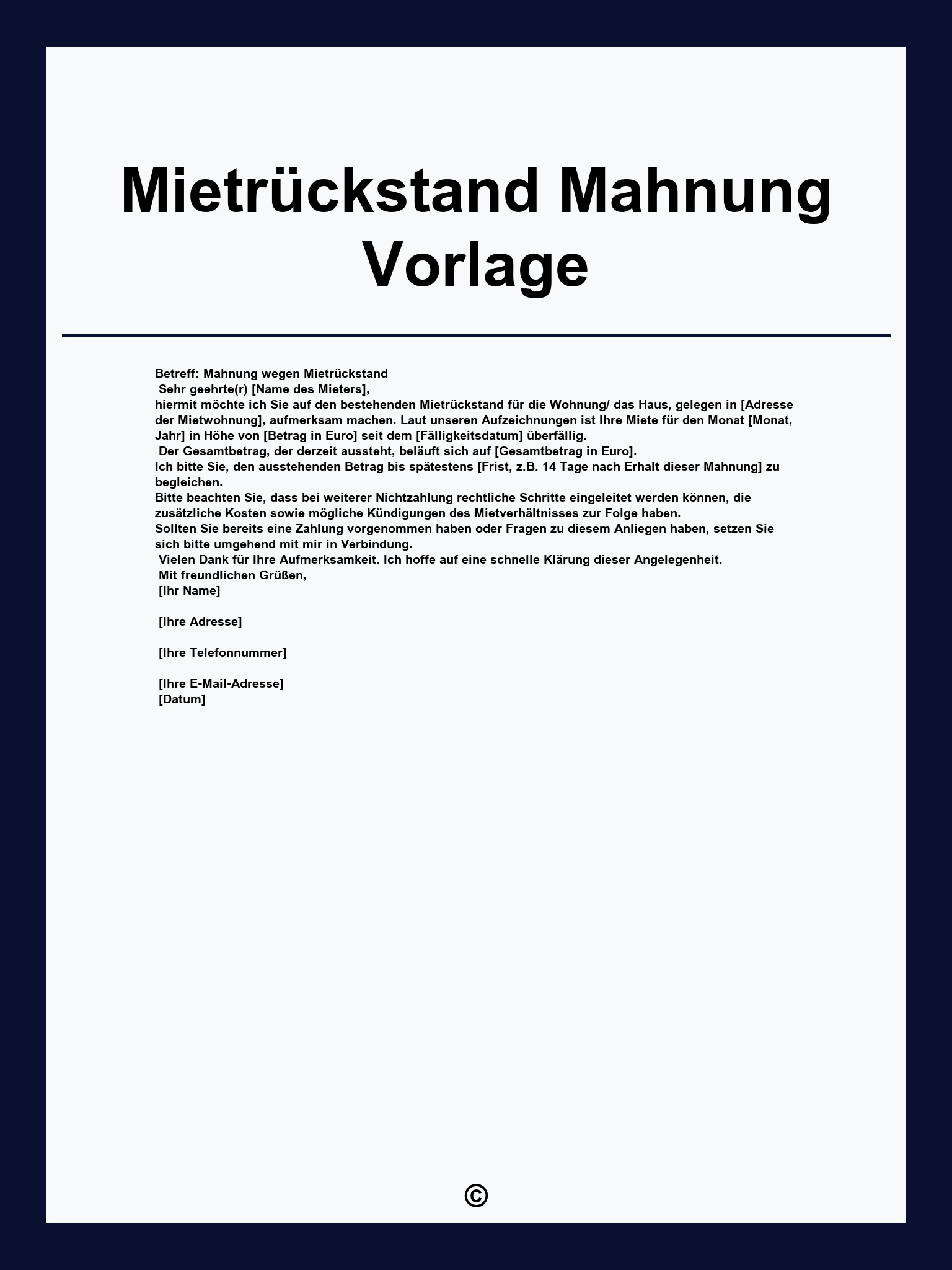 Mietrückstand Mahnung Vorlage
