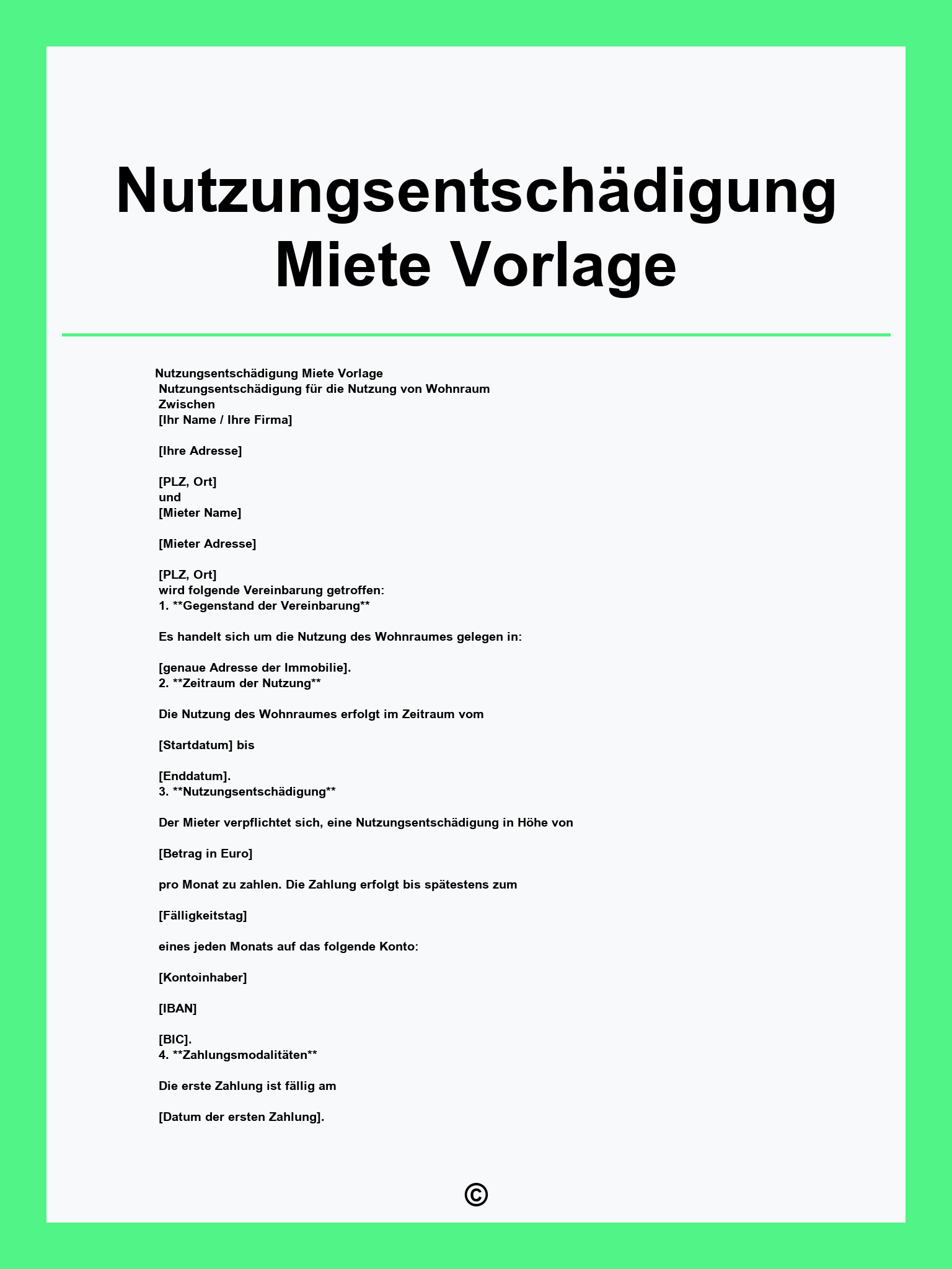 Nutzungsentschädigung Miete Vorlage