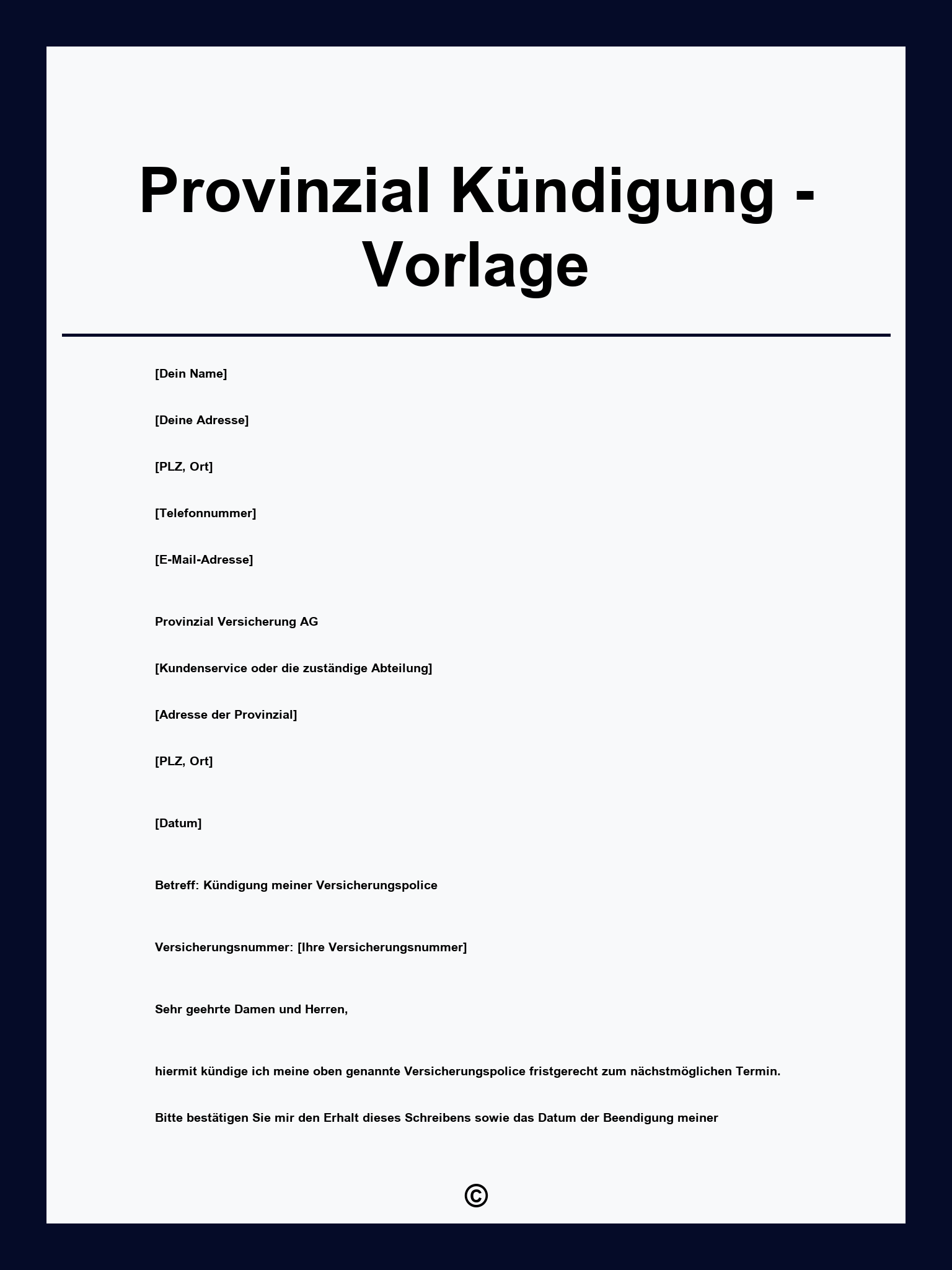Provinzial Kündigung - Vorlage