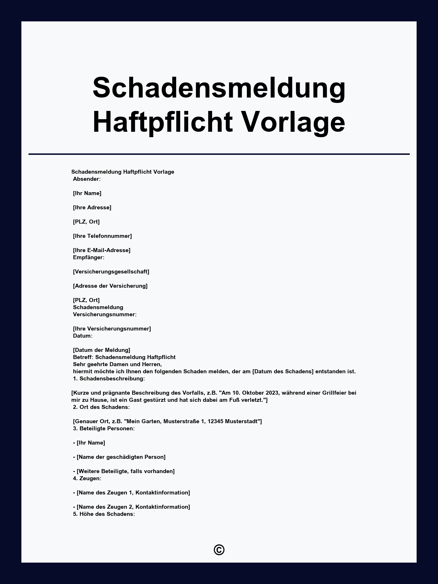 Schadensmeldung Haftpflicht Vorlage