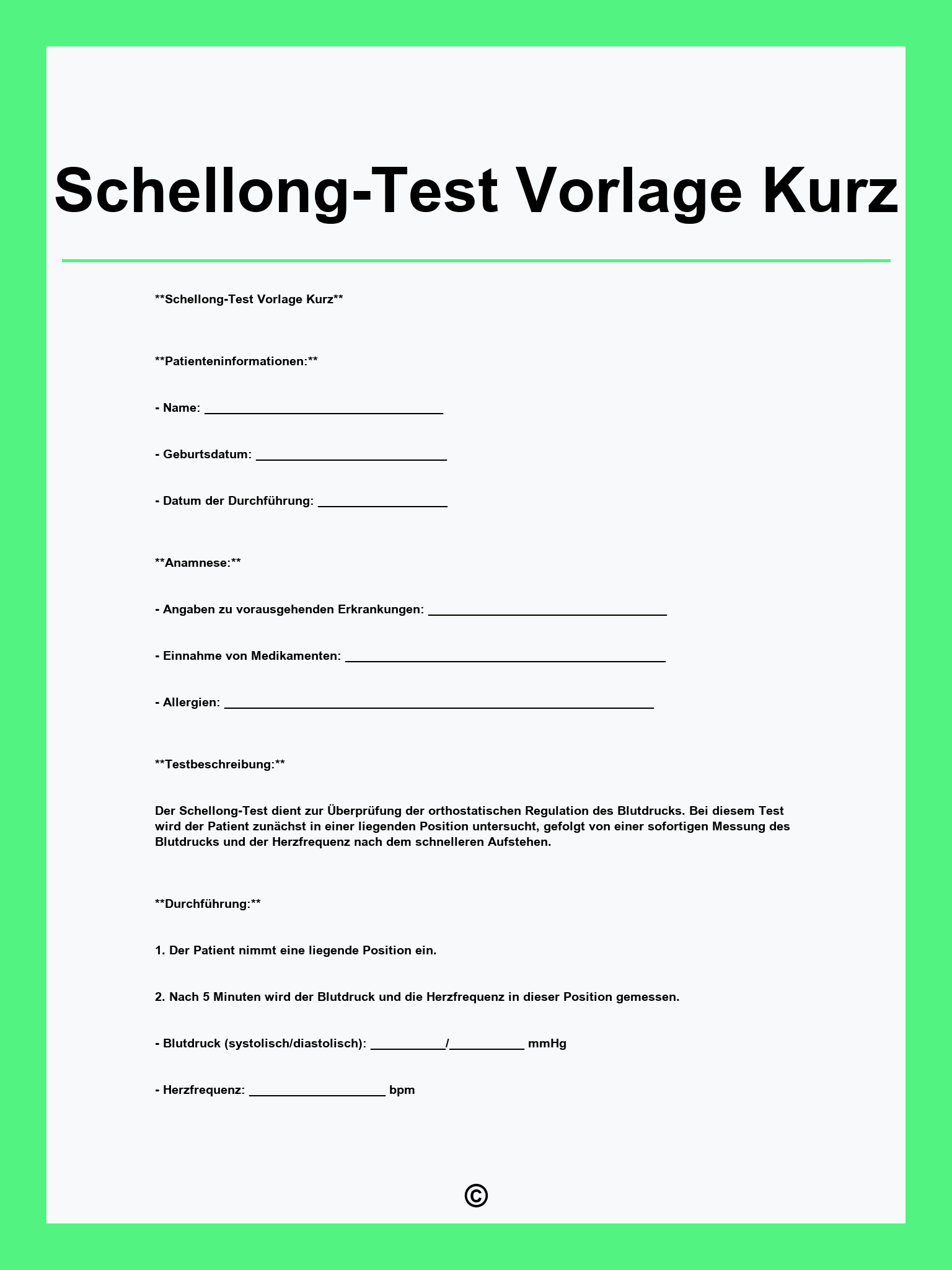 Schellong-Test Vorlage Kurz