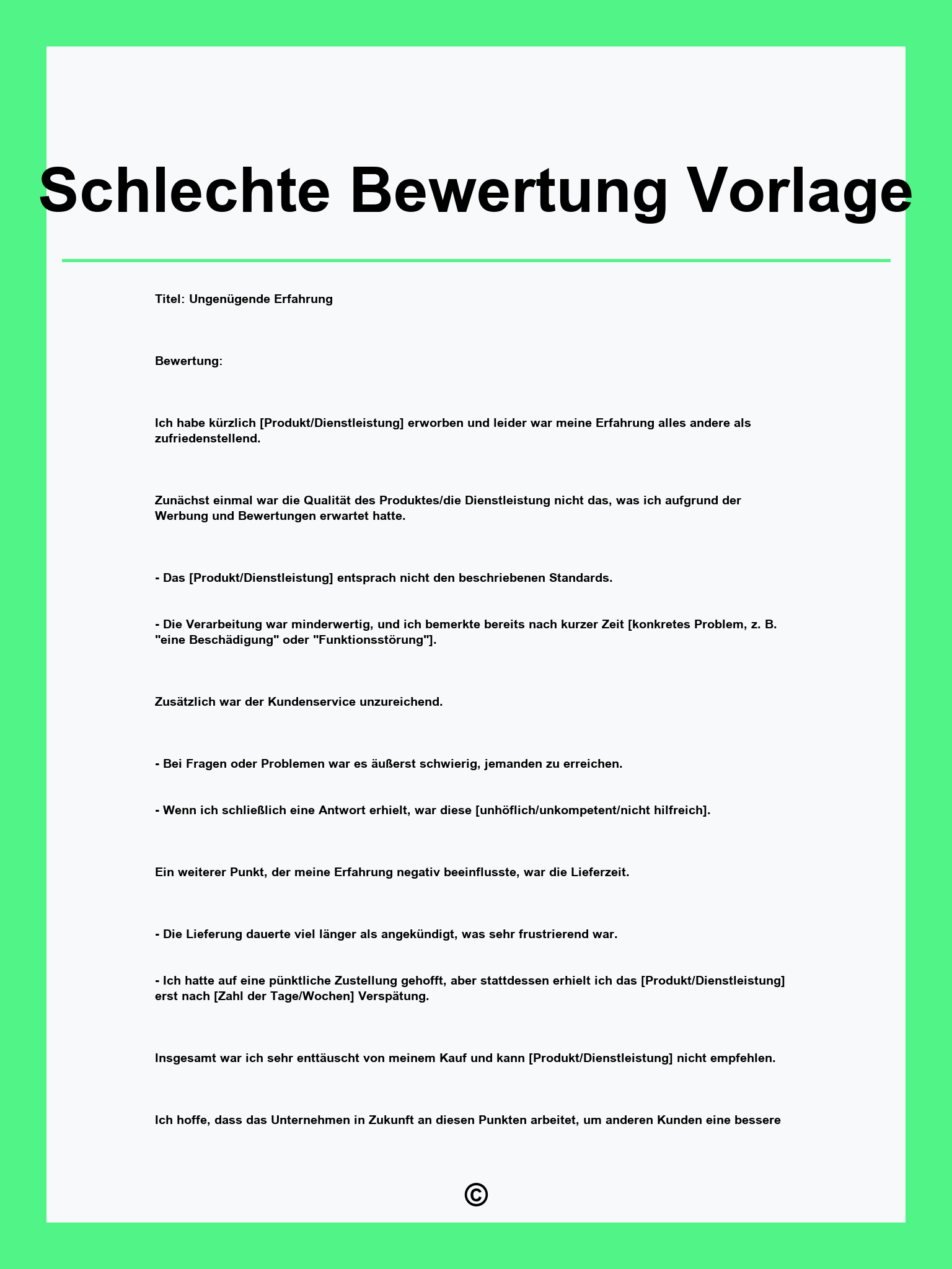 Schlechte Bewertung Vorlage