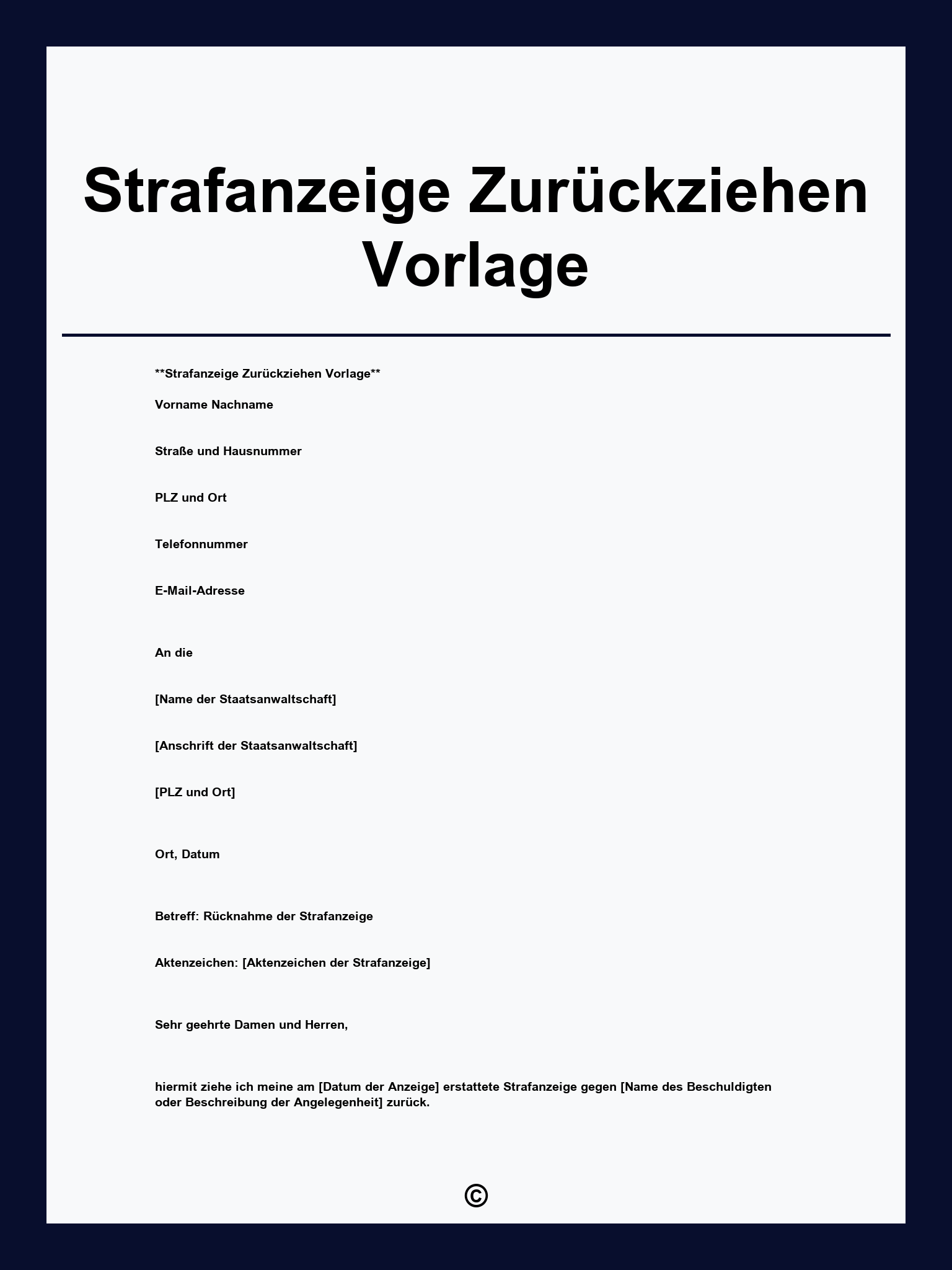 Strafanzeige Zurückziehen Vorlage