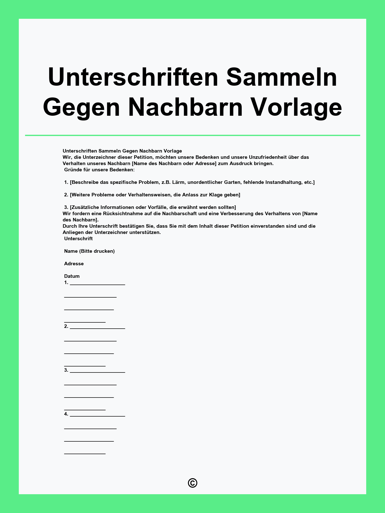 Unterschriften Sammeln Gegen Nachbarn Vorlage