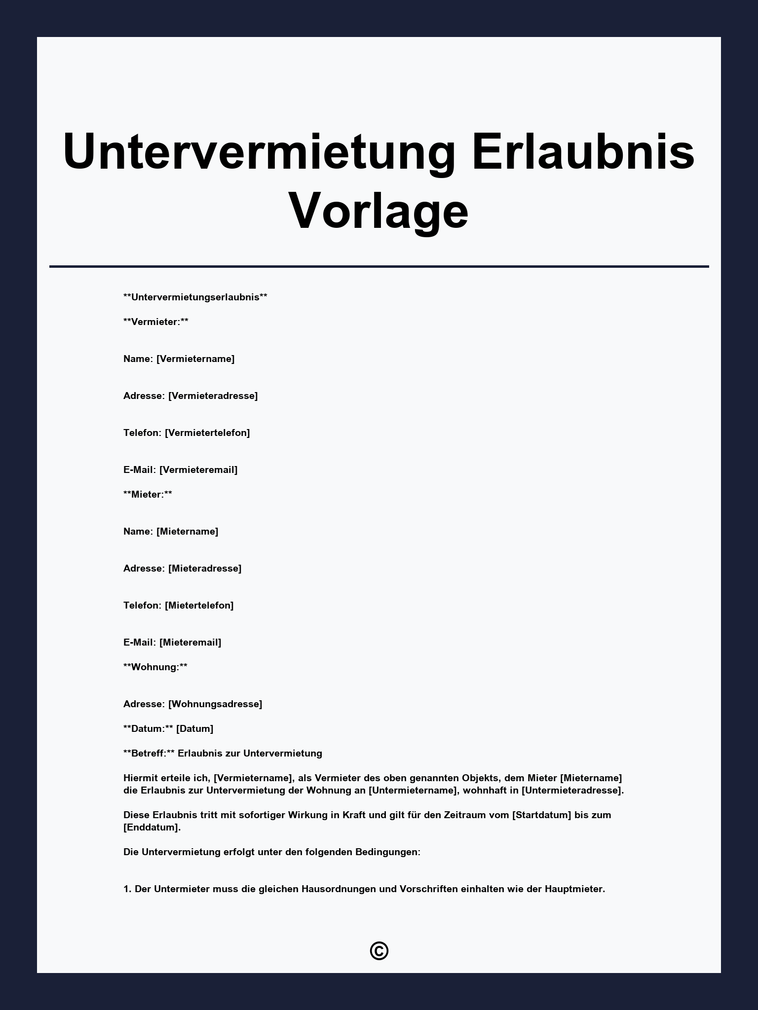Untervermietung Erlaubnis Vorlage