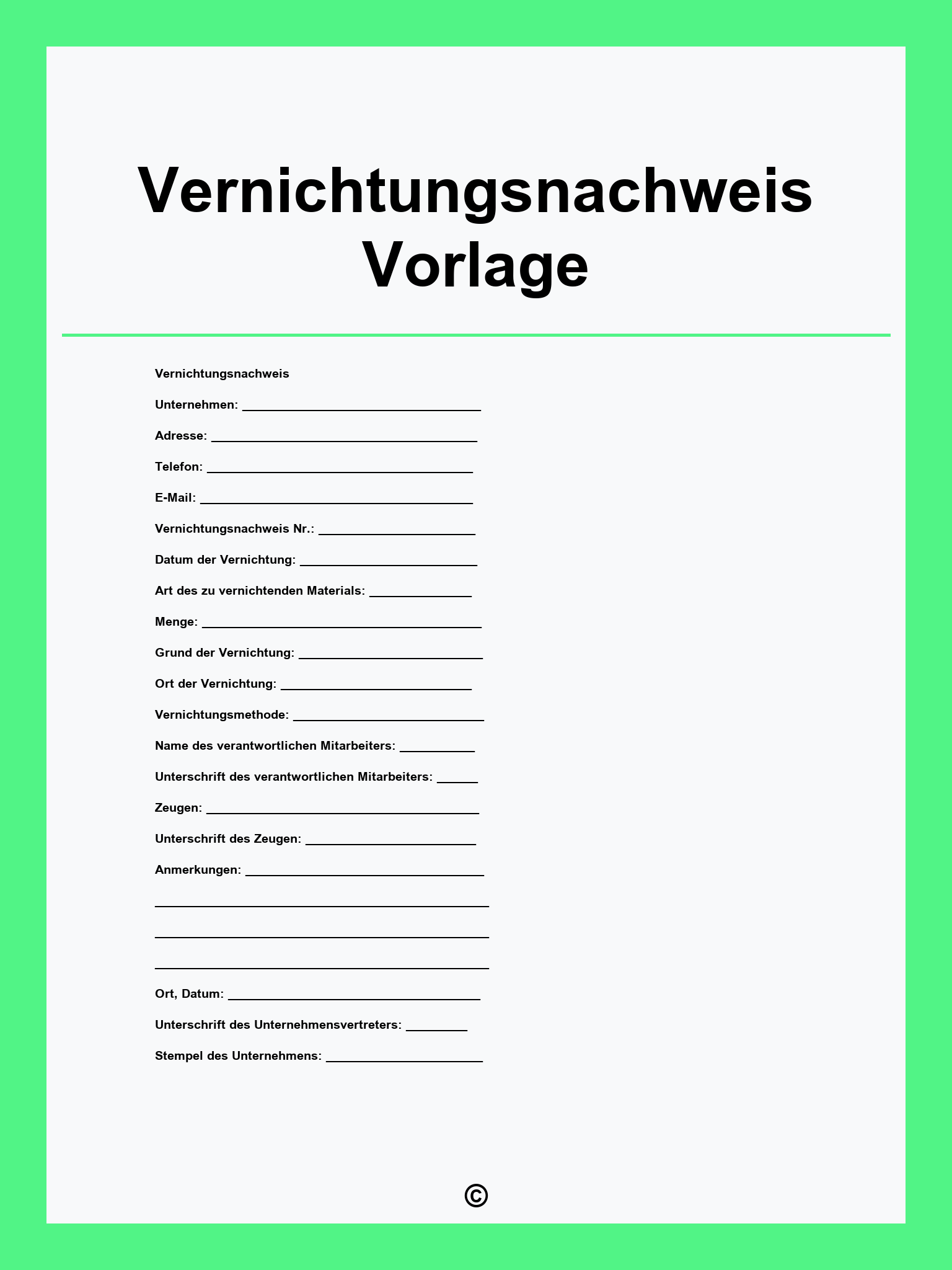 Vernichtungsnachweis Vorlage