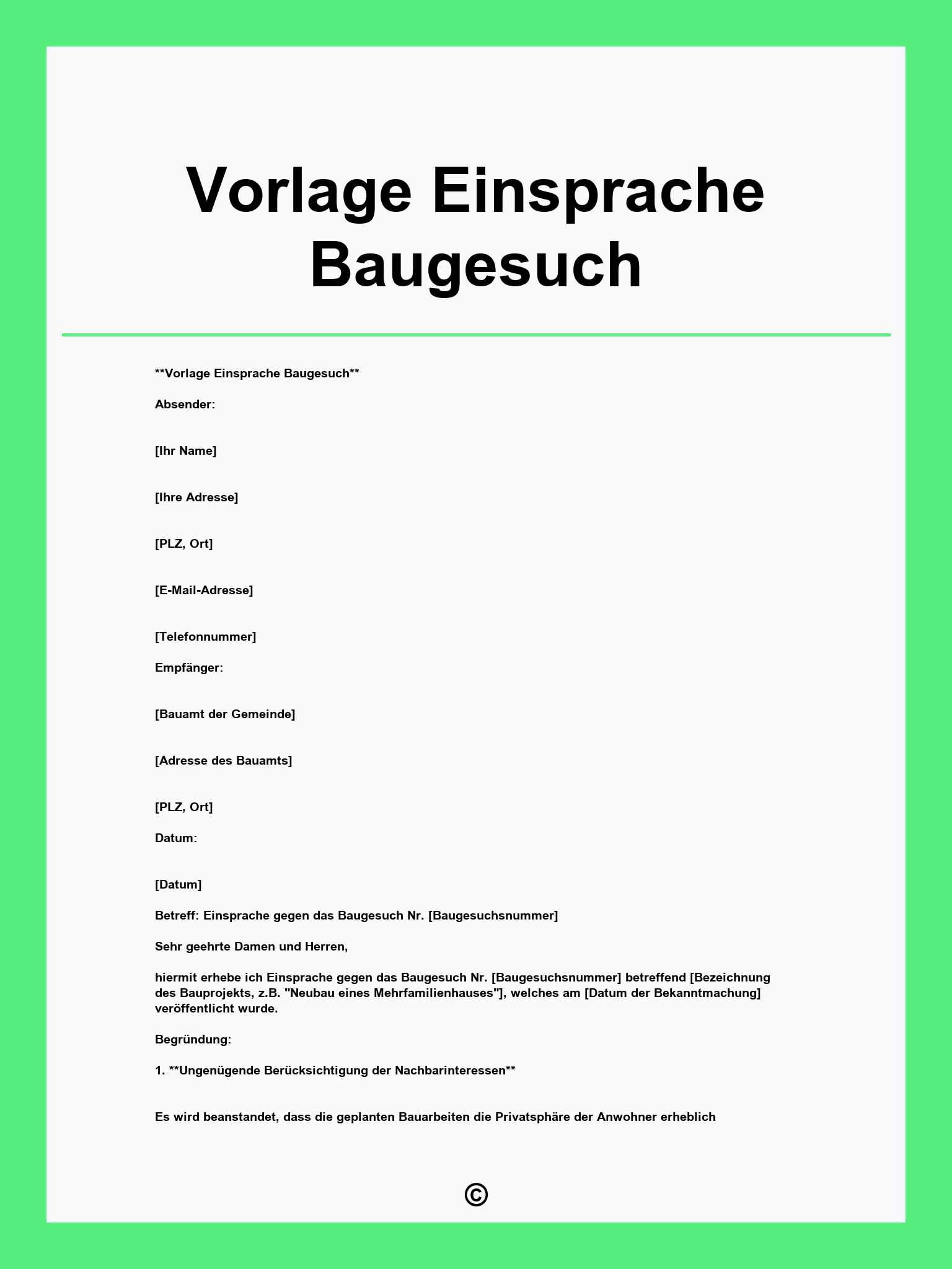 Vorlage Einsprache Baugesuch
