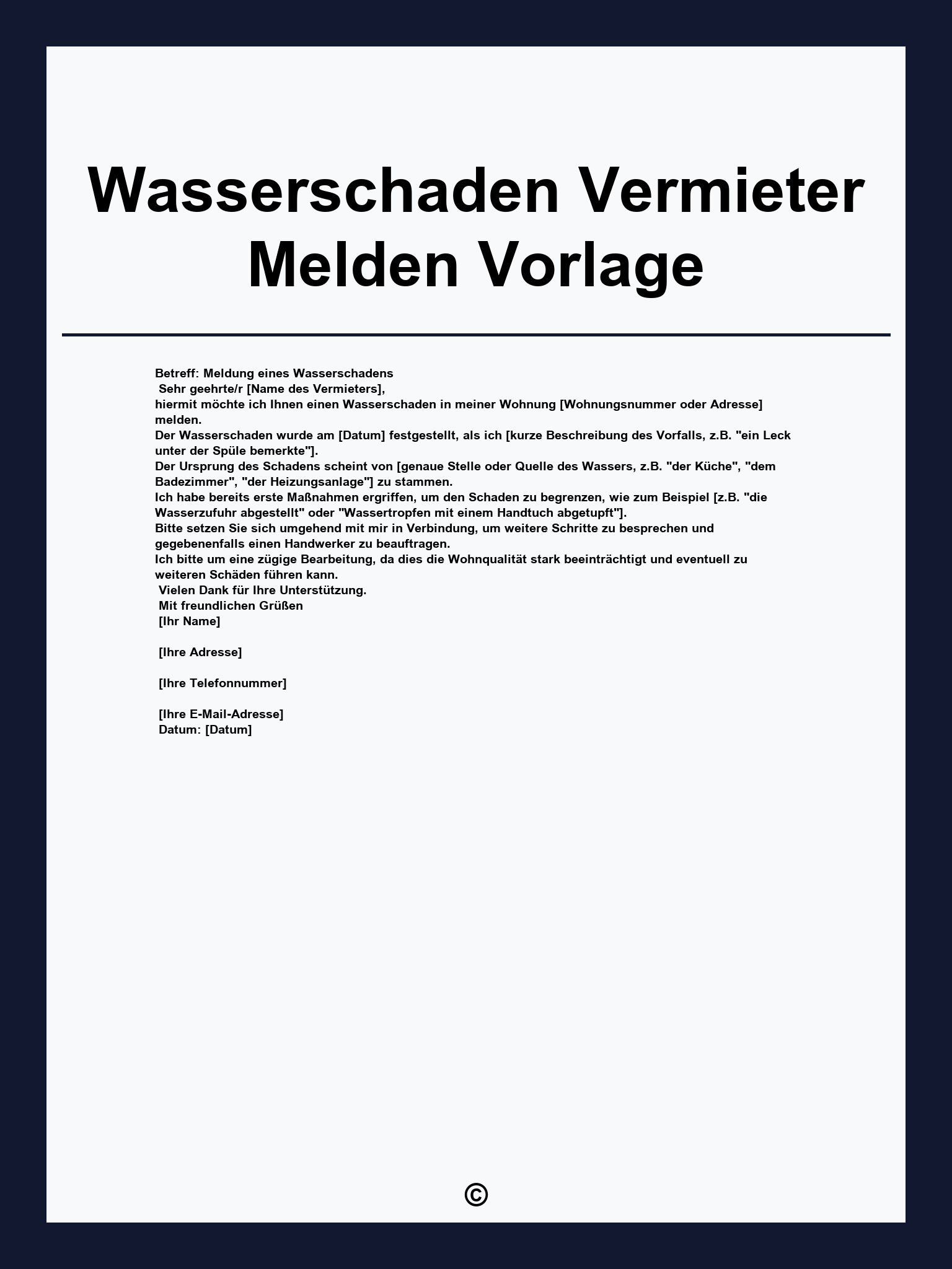Wasserschaden Vermieter Melden Vorlage