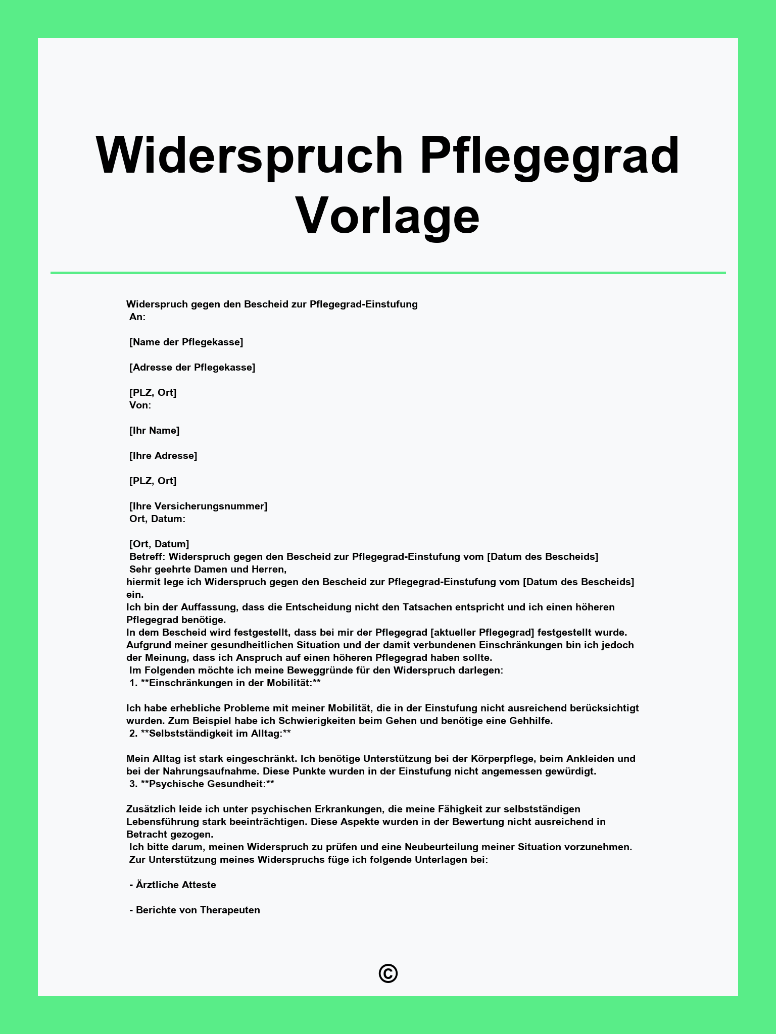 Widerspruch Pflegegrad Vorlage