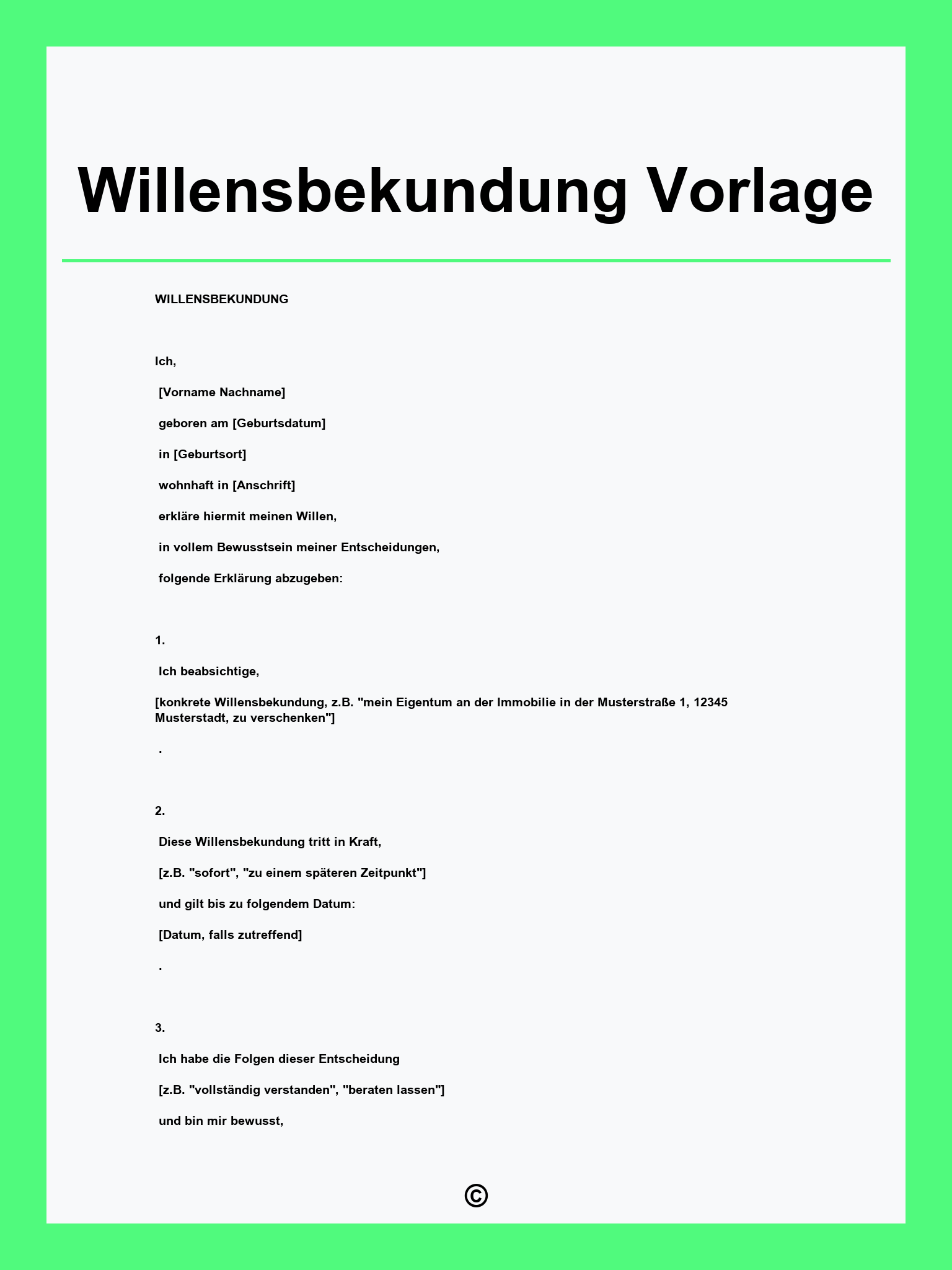 Willensbekundung Vorlage