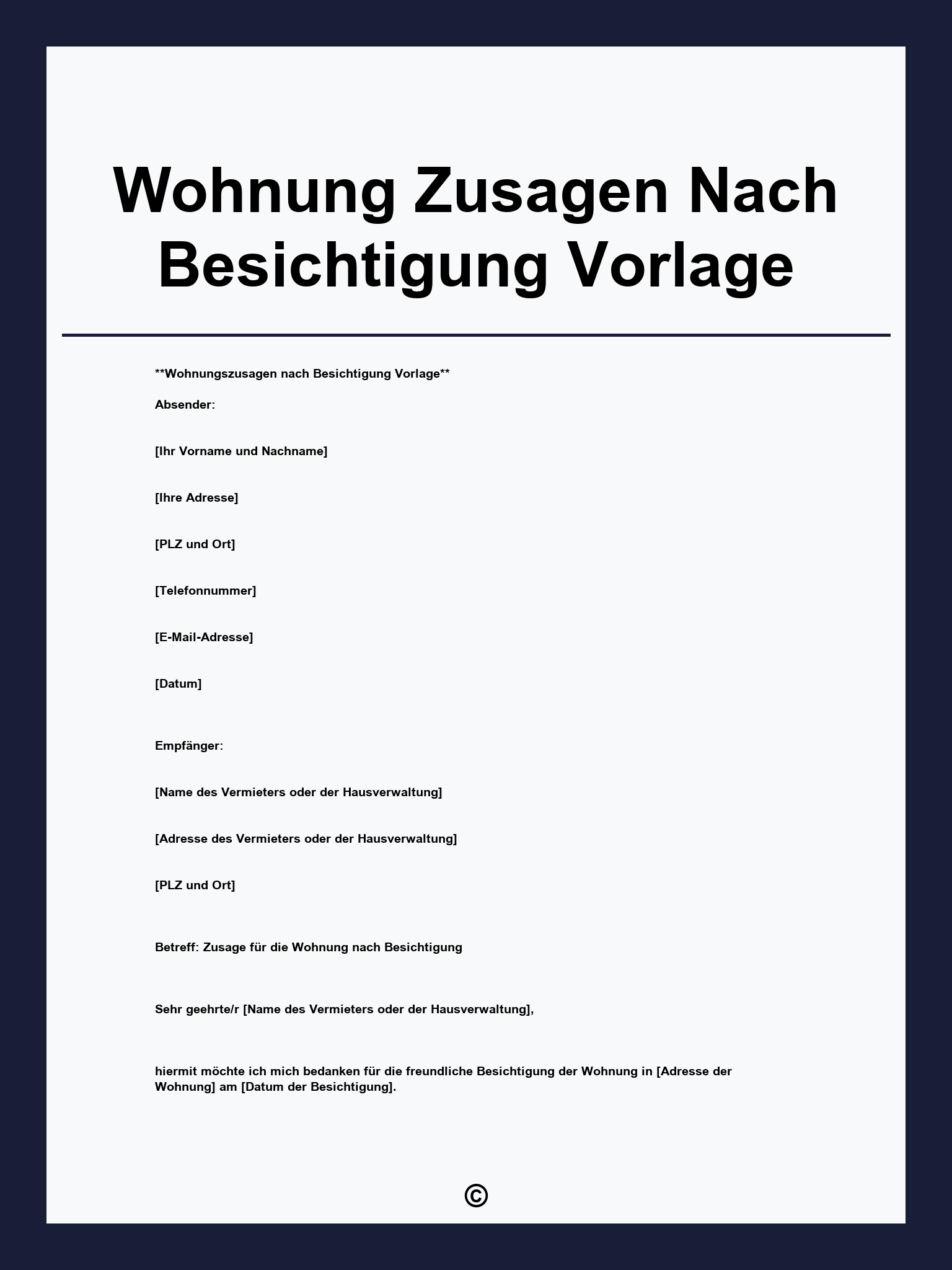 Wohnung Zusagen Nach Besichtigung Vorlage