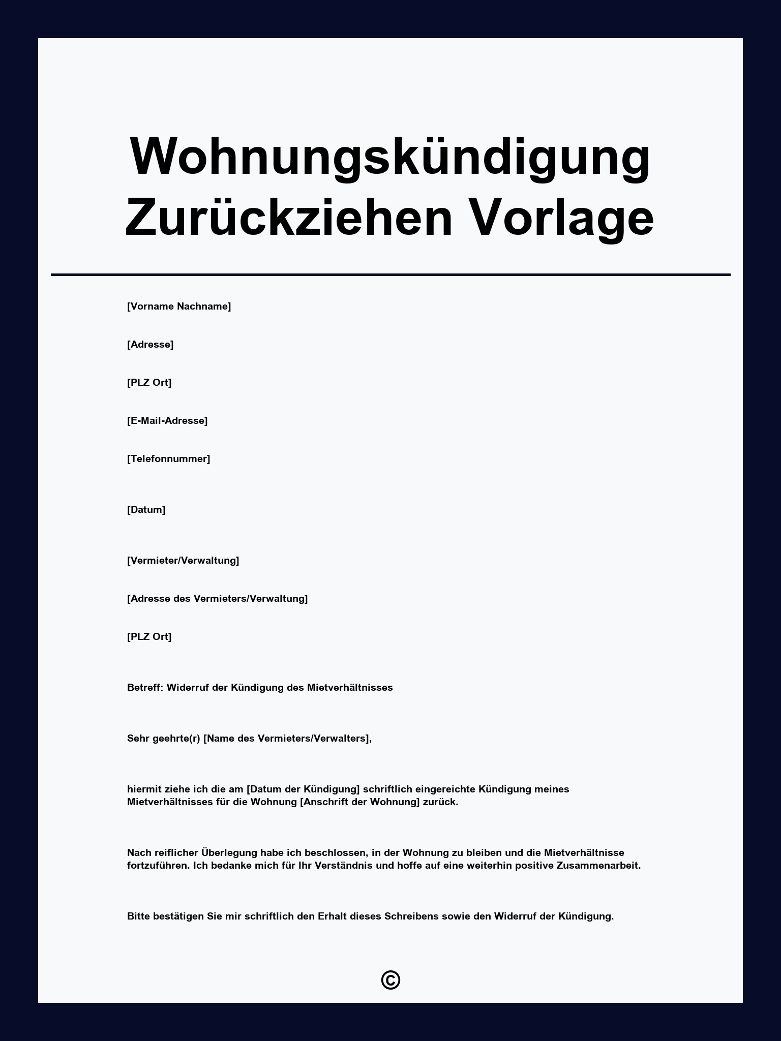 Wohnungskündigung Zurückziehen Vorlage