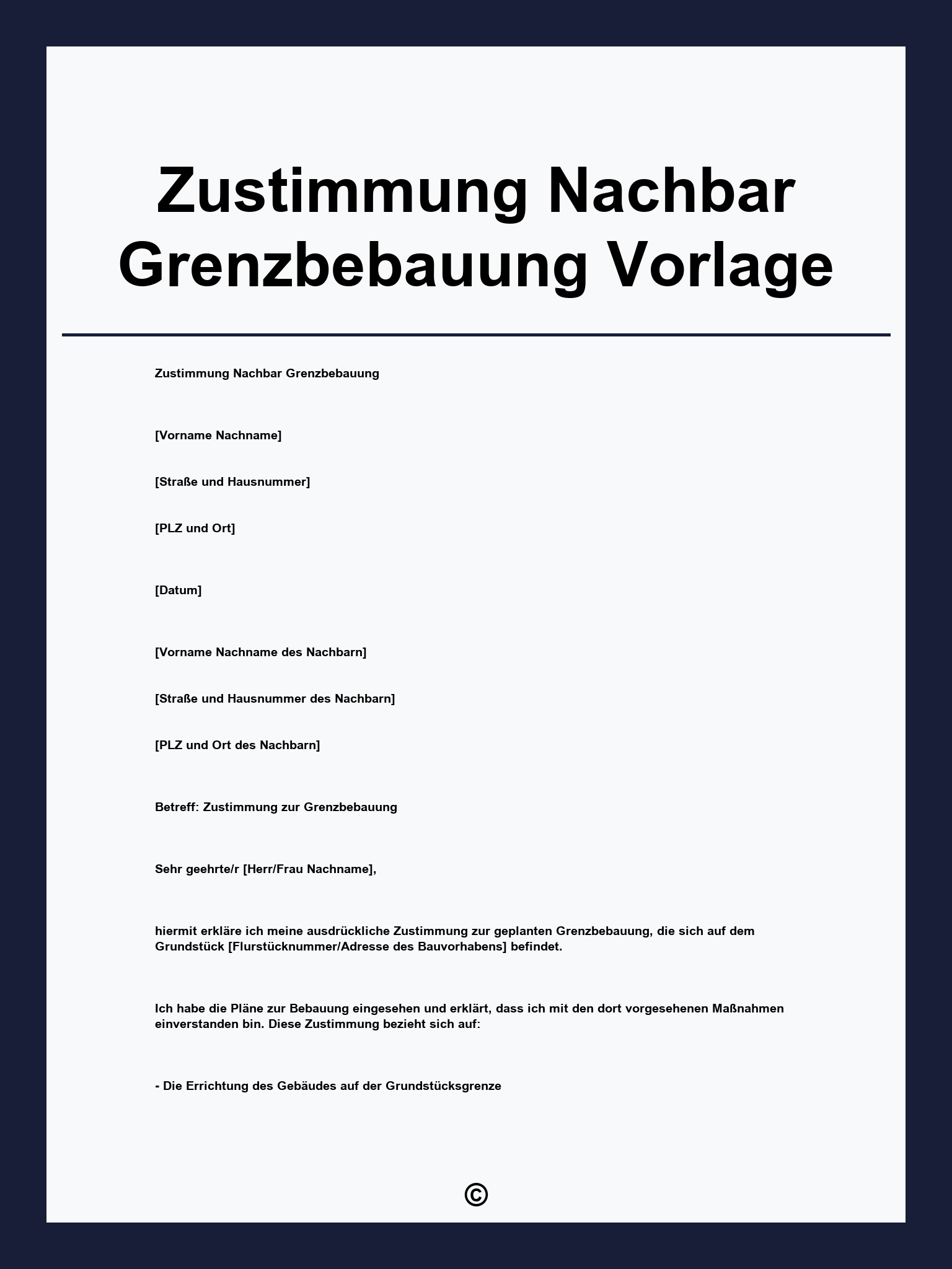 Zustimmung Nachbar Grenzbebauung Vorlage